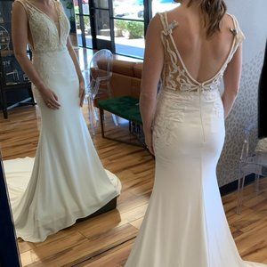 Unaltered L'Amour Crepe + Beaded Lace Fit and Flare Wedding Dress